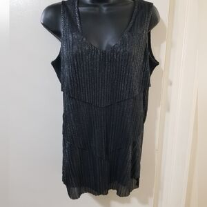 Ricki’s Black Shimmer Pleated Sleeveless Top | L | Evening Party Chic